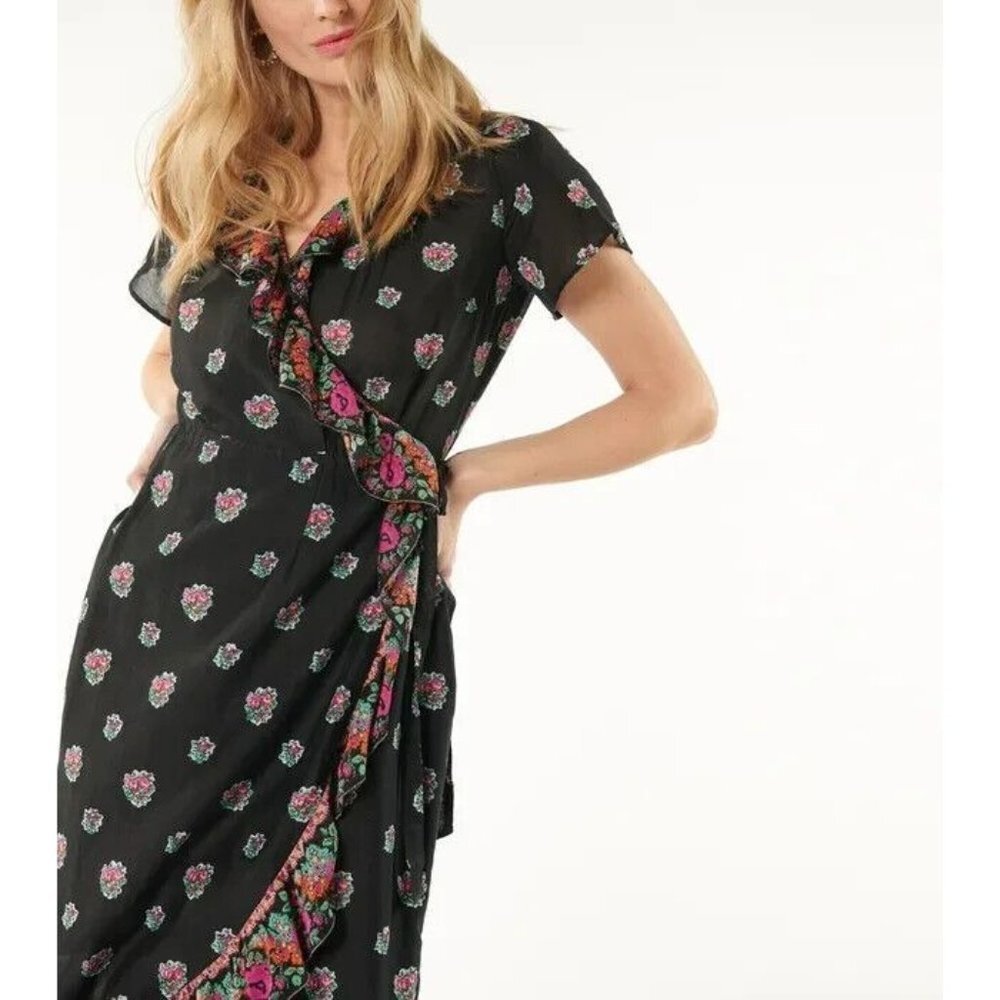 Soleiado Paris NWT Womens Black Paoline Pompadour Wrap S/S Dress EU 44 L US14 - Picture 4 of 16